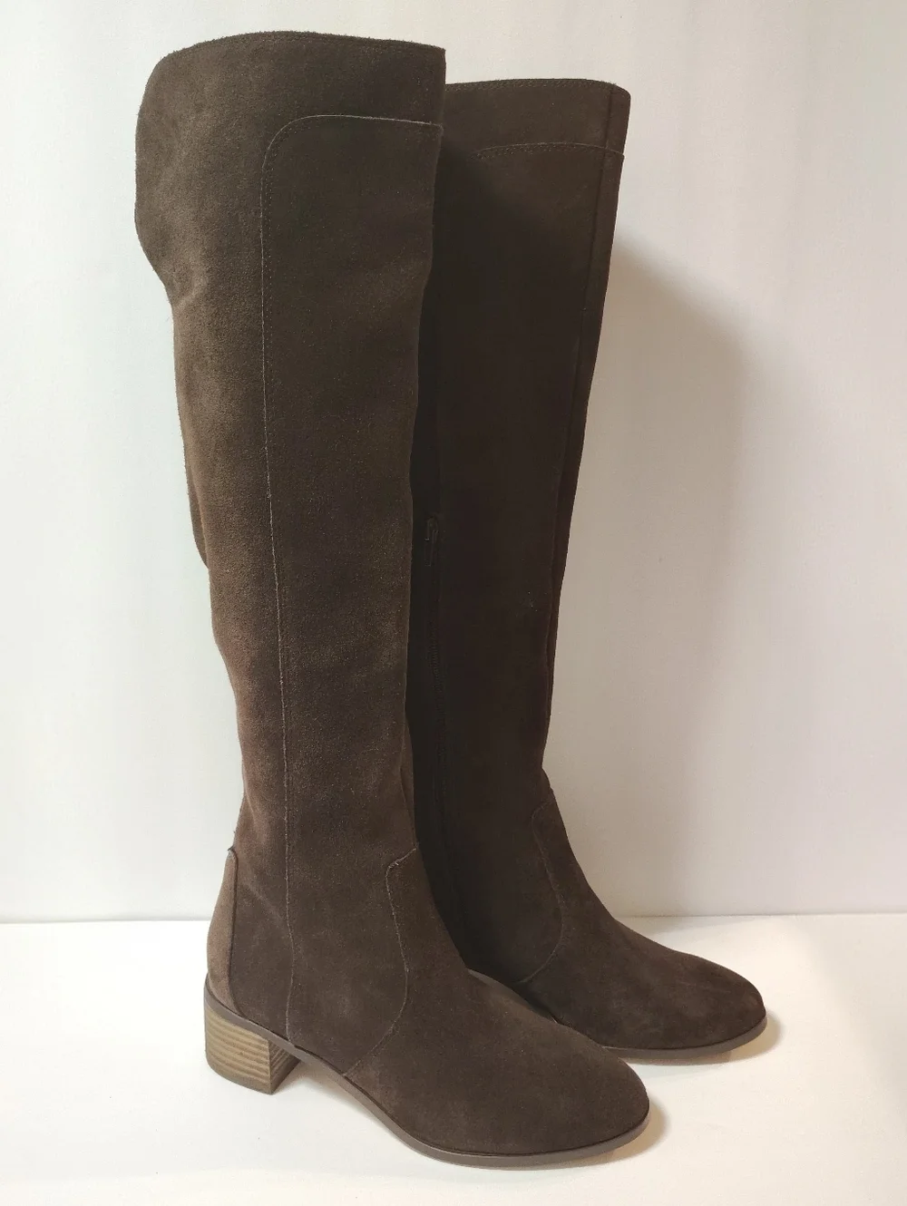 Corso Como Loval Over The Knee Leather Suede Half-Zip Block Heel Boots Brown 8